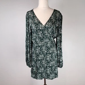 Kookai Womens Wrap Dress Size 38 AU10 Green Floral V-Neck Elastic Cuff - Picture 1 of 12