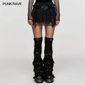 Punk Rave Damen-Rock seitliche Reißverschlüsse gummiert gewebt Netz kurz plissiert beweglich Gürtel - Bild 1 von 20
