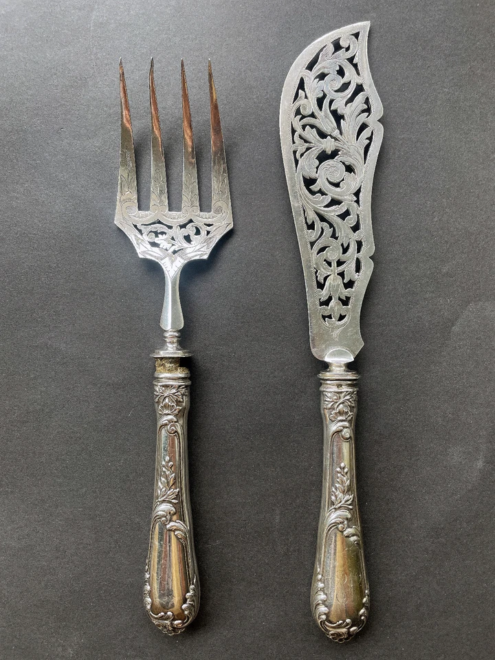 Service couverts a poisson en argent fourré - 321g - Photo 1/4