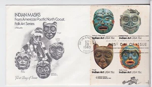 TurtlesTradingPost- Northwest Indian Masks 1980 FDC #1834-37 Artmaster Zip Block - Picture 1 of 1