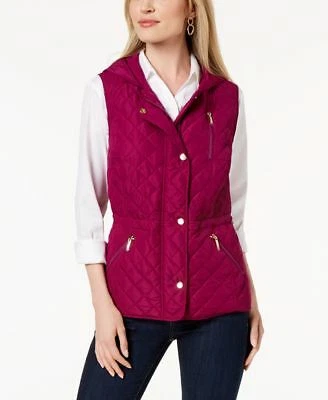 Charter Club NWT S Quilted Sleeveless Hoodie Autumn Berry $79 P009 - Image 1 of 2