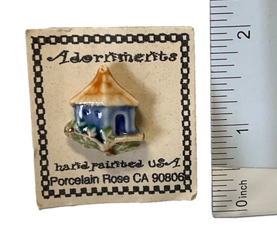 Handpainted Mini Birdhouse Pin, Long Beach Ca Artist 2000 New - Image 1 of 2