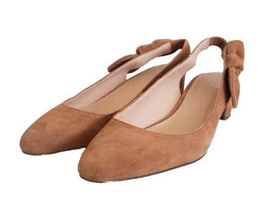 $148 J.Crew Zapatos de salón con lazo (40 mm) en gamuza marrón para mujer talla 7 Foto 1 de 4