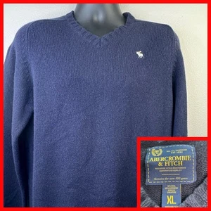 Vintage Abercrombie Fitch Sweater Men XL Blue Lambswool Cashmere Blend 90s - Picture 1 of 4