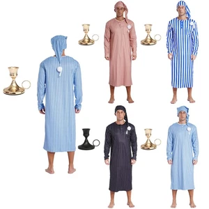 3 Pcs Men Pajama Set Striped Sleep Dress with Hat and Candle Holder Christmas - Picture 1 of 35