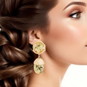 Drop Black Gold Medium Statement Earring for Women - Picture 1 of 3