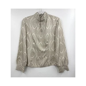 Brooks Brothers Bluse Damen 6 beige Seide Stehkragen Langarm geometrisches Muster - Bild 1 von 9