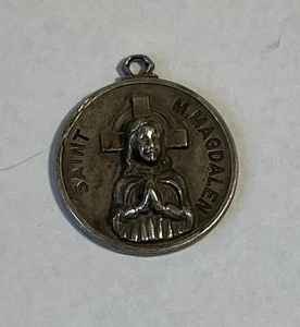 Ciondolo Medaglia Religiosa Santa M Maddalena Argento Sterling CREED 7/8” RARO - Foto 1 di 4