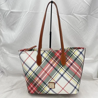 Dooney & Boruke Womens Gretta Tote Bag Plaid White Multi - Image 1 of 4