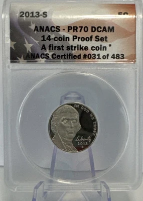 2013-S PROOF JEFFERSON NICKEL ANACS PR70 DEEP CAMEO *A first Strike Coin* - Image 1 of 2