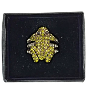 Vintage Heidi Daus Swarovski Frosch Ring weiß grün Kristalle Messing signiert Größe 8 - Bild 1 von 12