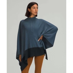Lululemon On The Go Poncho Sweater Merino Wool Blue One Size Oversized Casual - Picture 1 of 12