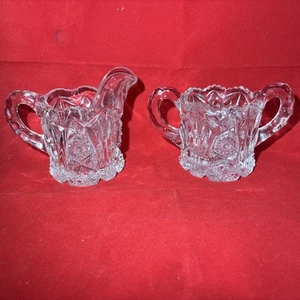 Antike amerikanische Brillant Glas Zuckerdose & Milchkännchen Sägezahnrand Reißverschluss - Bild 1 von 3