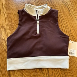 WILO The Label NWT Sports Bra Zip High Neck Longline Sz M Ribbed Chocolate Clay - Picture 1 of 6