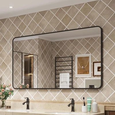 Black Framed Mirrors for Bathroom,40 x 30 Inch Rounded Conner Rectangle Bathr... - Image 1 of 4