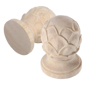 2 Pcs Wood Carving Lotus Stigma Wooden Finials for Furniture Unfinished Beds - Picture 1 of 12