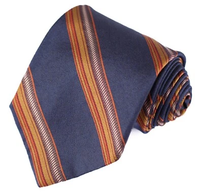 Jos A Bank Mens Repp Tie Navy Blue W/ Burnt Orange Gold Stripes XL 60+" x 3.75" - Image 1 of 4