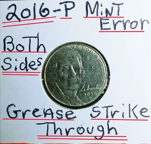 2016 P Jefferson Nickel Mint Error Struck Through Grease Has Left Little To Read - Picture 1 of 17