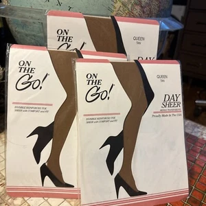 VTG NOS 3 Pr On the Go! Pantyhose Nylons Ultra Sheer Toe TAN Sz Queen USA Made - Picture 1 of 4