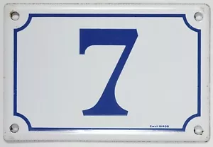 Old blue French house number 7 door gate plate plaque enamel metal sign steel - Picture 1 of 1