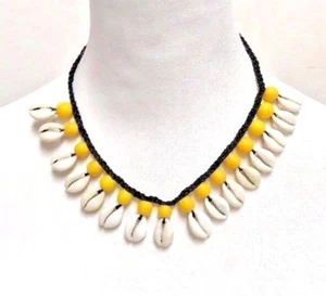 Fashion Cowrie Shell Collar Choker Surfer Boho Festival - Cuentas amarillas - Imagen 1 de 3