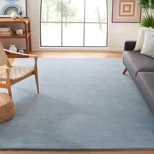 Alfombra moderna acolchada a mano - Alfombra de lana azul suave para sala de estar o dormitorio - Imagen 1 de 4