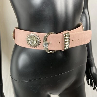 Cinturón Nina Arjani Designs Patel Rosa Cuero Mecanizado Leatherock Años 80 Estrás De Colección Foto 1 de 4