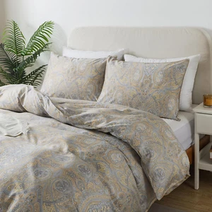 Vintage Yellow Paisley Bedding Set King Size - 3Pcs Duvet Cover Set Shabby Boho - Picture 1 of 9