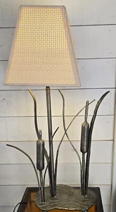 Vtg Brutalist Artist Studio Torch-Cut Southwestern Sculpture Cattails Table Lamp - Picture 1 of 9