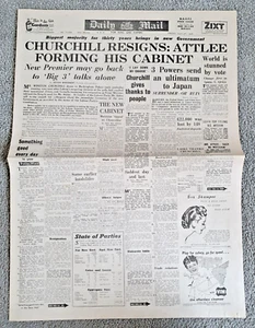 Daily Mail viernes 27 de julio 1945 Segunda Guerra Mundial Churchill renuncia P721 - Imagen 1 de 6