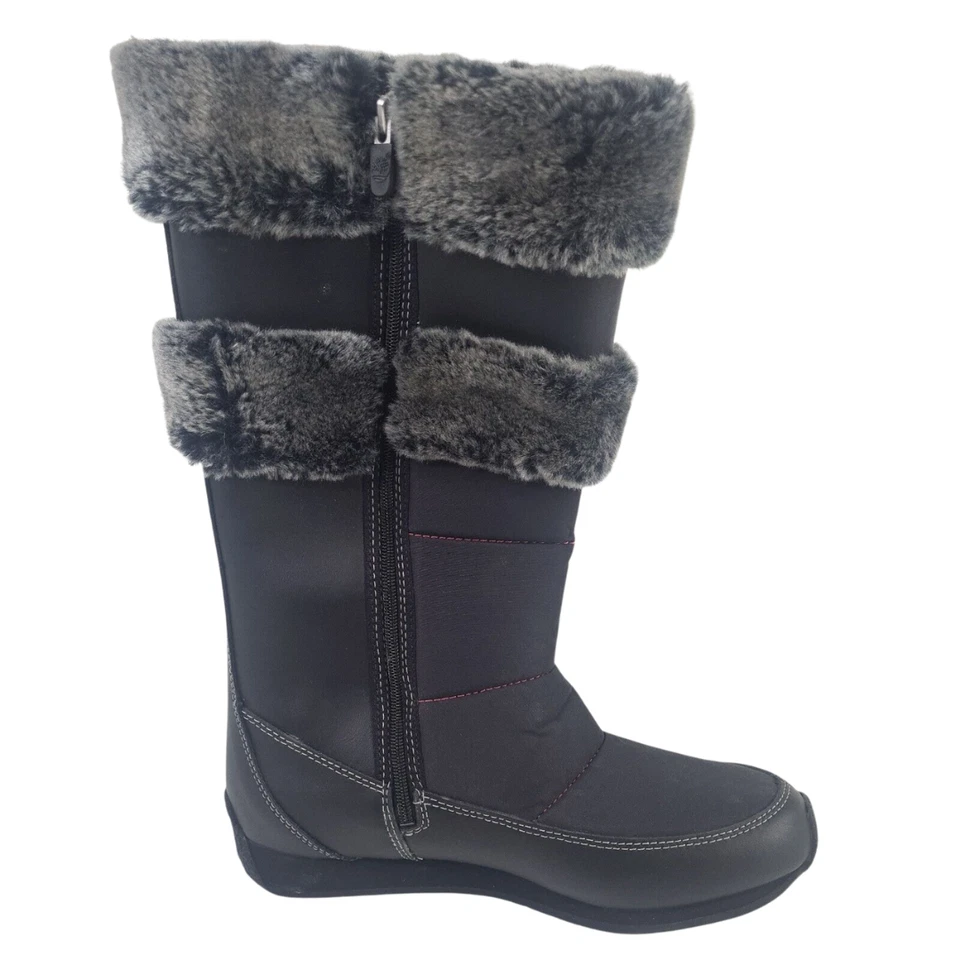 TIMBERLAND Winter Berry Tall Fur Boot Black Leather 59997 Sz Girls 5.5 7 Women