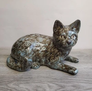 Große handbemalte Studiokeramik sitzende Katze Figur 30 cm Schwammgeschirr - Bild 1 von 10