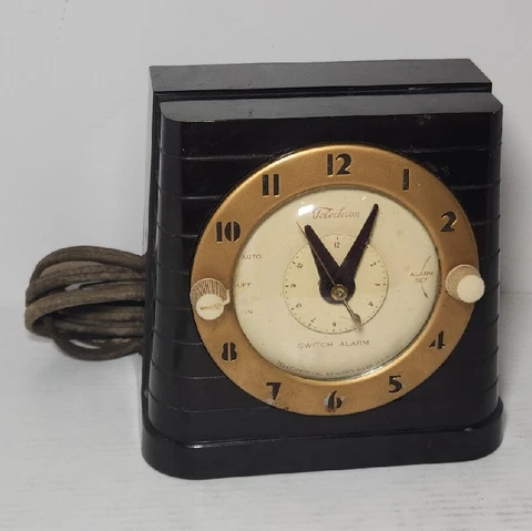 Vintage Telechron 8H61 Art Deco Electric Bakelite Switch Alarm Clock Tested Read Cover