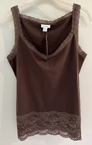 NWT Sundance Catalog Scoop Neck Brown  Lace Trim “Elan Tank”, Size PXL $48 - Picture 1 of 4