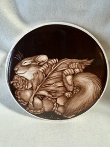 Estate Vintage Signed Kay Gray 1970’s Hand Painted Squirrel Tile - Picture 1 of 3