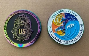 DEA Drug Enforcement Admin. Unicorn System Caribbean Division Challenge Coin - Picture 1 of 3