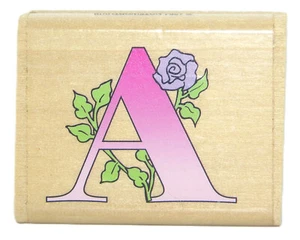 RARE Noteworthy Wood Mount Rubber Stamp Pretty ALPHABET MONOGRAM LETTER "A" - Picture 1 of 2