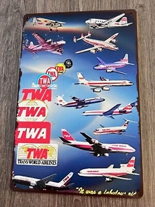 TWA TRANS WORLD bis ins Alter Flugzeug Metall Wand Türschild 30x20cm 12x8" - Bild 1 von 2