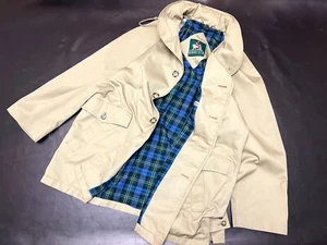 RARE VTG Men's BARACUTA Beige Flannel Plaid Lined Trench Coat Jacket - 42/107 - Picture 1 of 12