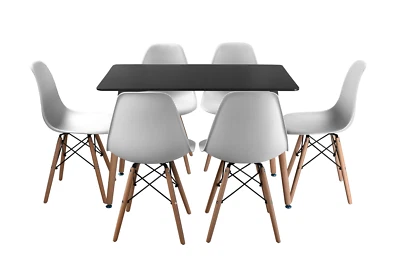 TROMSO Rectangle Scandi Style Kitchen Table + 6 Scandi Style Kitchen Chairs - Image 1 of 3