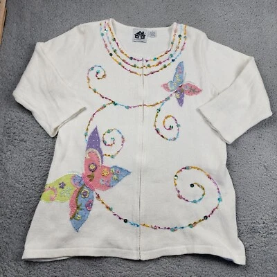 Cárdigan Suéter Tejido Libro de Cuentos De Colección L Maestro Hada Mariposa Joya Bordada Foto 1 de 4