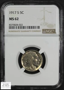 1917 S Buffalo Nickel 5C NGC MS 62 - Picture 1 of 7