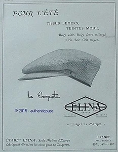 PUBLICITE LA CASQUETTE ELINA POUR L'ETE MODE CHAPEAU DE 1929 FRENCH AD PUB - Picture 1 of 1