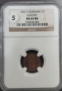 1850 F Germany 1 pennig saxony NGC MS64RB - Picture 1 of 4