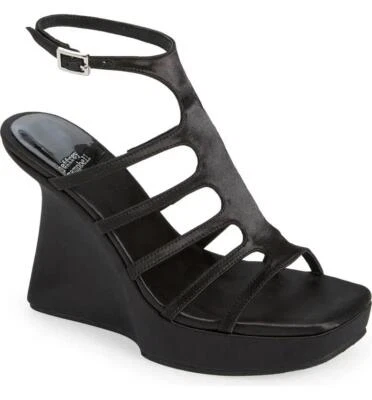 Jeffrey Campbell Rattle Wedge Sandal in Black Satin Size 11 - Image 1 of 4