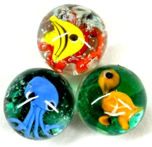 3x AQUARIUS Marbles Tortoise/Turtle, Octopus, Angel Fish 16mm Handmade art glass - Picture 1 of 6