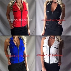 Para mujer SEXY Cremallera Hebilla Frontal Detalle Embellecido Ajustado Halter Chaleco Prenda para el torso club  - Imagen 1 de 17