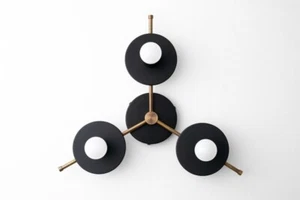 Colorful Lighting - Brass Lighting - Geometric Lighting - 3 Bulb Ceiling Light - Picture 1 of 12