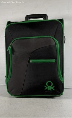United Colors Of Benetton Black Green Travel Luggage Zip-Around Suitcase - Image 1 of 4