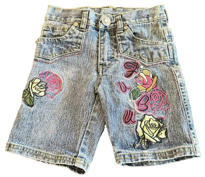 Pantalones Cortos de Jean Fubu Niños Talla 4 Y2K Floral Bordado Carpintero Rap Logo Foto 1 de 4